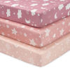 Picture of FIEMOL Baby Crib Sheets Girl, 3 Pack Toddler Bed Sheets for 52”x28” Standard Toddler Mattresses, Soft Microfiber Fitted Crib Sheets Pink Stars