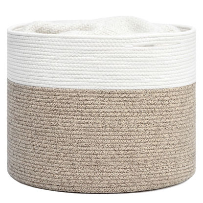 Picture of Goodpick Woven Rope Basket 15.8 x 13.8 inches, Toy Storage Basket for Organizing, Blanket Basket Living Room, Cloth Basket Storage Bin for Playroom, Shoe Basket Organizer