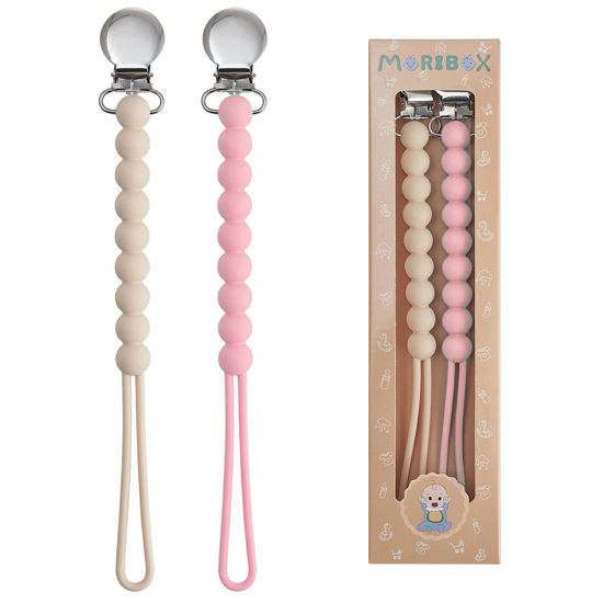 Picture of Pacifier Clip for Boys Girls - MORIBOX Paci Clip Soothe Baby Binky Holder for Shower Birthday Gift 2 Pack