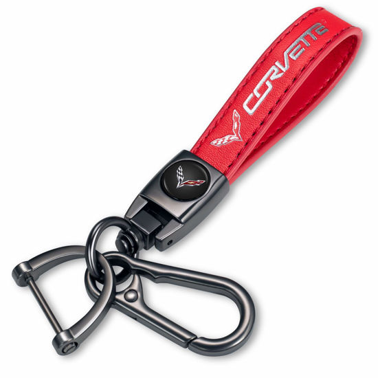 Picture of TACOMA Genuine Leather Car Keychain Fit for Corvette C4 C6 C5 C7 C8 Z06 Key Chain for Men and Women Family Present Key Ring Accessories(Red)
