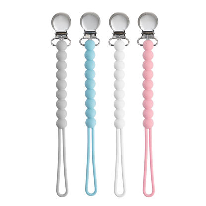 Picture of Pacifier Clips for Boys Girls - MORIBOX 4 Pack Paci Clip Soothe Baby Binky Holder for Shower Birthday Gift