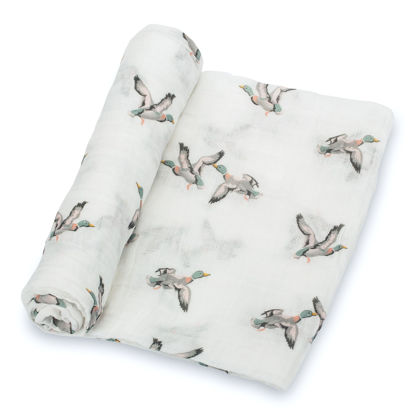 Picture of LollyBanks Muslin Swaddle Blanket | 100% Cotton | Newborn and Infant Blanket | Large 47 x 47 inches for Girls | Light Weight and Breathable | Mallard Duck Prints