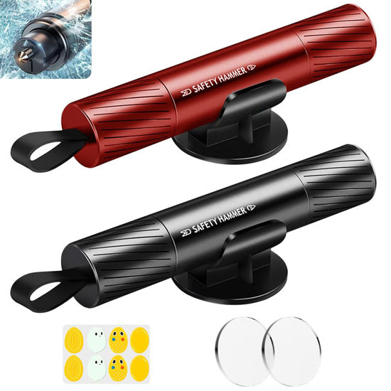 Picture of smosun Safehammer - 2024 Upgraded Safe Hammer Glass Breaker Under Water, Car Hammer Seatbelt Cutter Window Breaker Emergency Escape Tool,Free Antiskid, Safehammer Glass Breaker for New Cars (2PCS)
