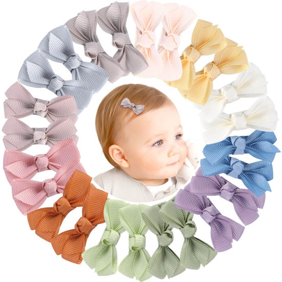 Picture of OAOLEER 2inch Baby Hair Clips, 24 Pieces/12 Pairs Fully Lined Baby Bows Hair Pins for Baby Girls Infants Toddlers 12 Colors in Pairs (Style C)