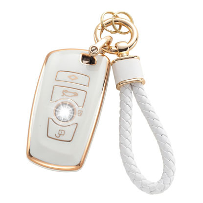 Picture of RUABIBAN for BMW Key Fob Cover with Keychain, Soft TPU Key Case Protection Fit for BMW 2 5 6 7 X1 X2 X3 X5 X6 Series