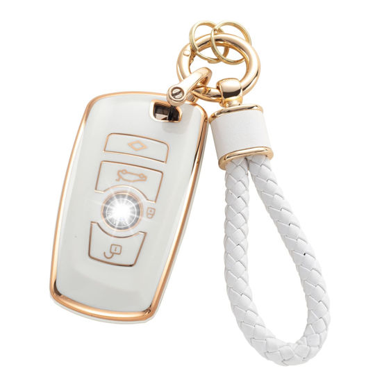 Picture of RUABIBAN for BMW Key Fob Cover with Keychain, Soft TPU Key Case Protection Fit for BMW 2 5 6 7 X1 X2 X3 X5 X6 Series