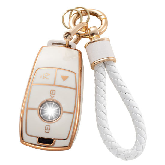 Picture of RUABIBAN for Mercedes Benz Key fob Cover, Soft TPU Key Case Protector Compatible with Mercedes Benz E-Class S-Class A-Class C-Class G-Class AMG Smart Remote Key