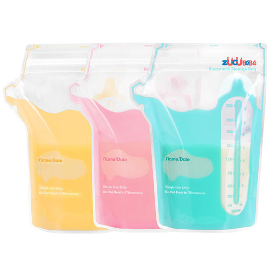 Picture of ZÜCÜBéBé Breastmilk Storage Bags(90 Count)，8oz Milk Storage Bags for Breastfeeding，BPA Free with Easy Pour Spout, Self Standing, for Refrigeration and Freezing