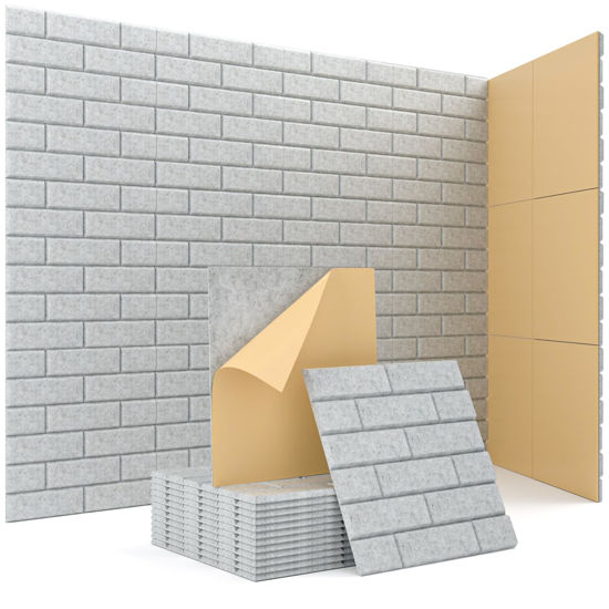 Picture of Soundproof Wall Panels, Kuchoow Sound Proof Panels for Walls, 12 Pack High Density Acoustic Panels Sound Absorbing Self-Adhesive, Acoustic Wall Panels for Walls Door Ceiling 12" X 12" X 0.4" Gray