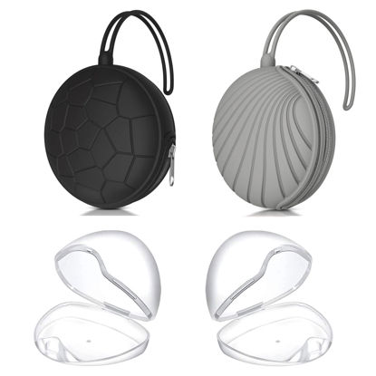 Picture of Smlpuame 4 Pack Pacifier Holder Case Set,2 Silicone Portable Pacifier Cover Pouch Bag for Diaper Bags Baby Carriage with 2 Transparent Pacifier Storage Container Box,Easy to Clean,(Black+Grey)