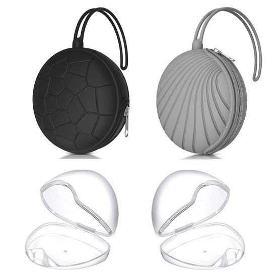Picture of Smlpuame 4 Pack Pacifier Holder Case Set,2 Silicone Portable Pacifier Cover Pouch Bag for Diaper Bags Baby Carriage with 2 Transparent Pacifier Storage Container Box,Easy to Clean,(Black+Grey)