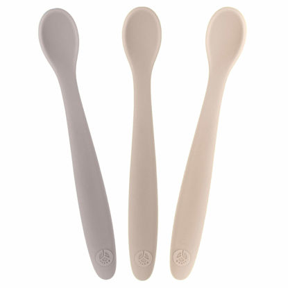 Picture of WeeSprout Silicone Baby Spoons - First Stage Infant Feeding Utensils With Soft-Tip, Bendable Kitchenware for Parent & Self-Feeding, Ultra-Durable, Dishwasher Safe, Travel Case, Set of 3