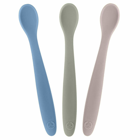 Picture of WeeSprout Silicone Baby Spoons - First Stage Infant Feeding Utensils With Soft-Tip, Bendable Kitchenware for Parent & Self-Feeding, Ultra-Durable, Dishwasher Safe, Travel Case, Set of 3