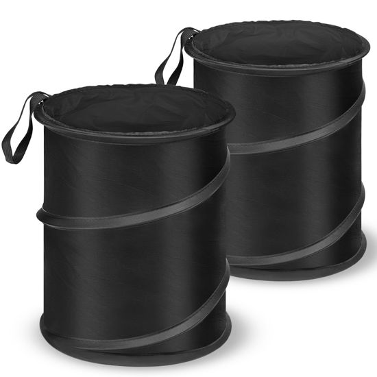 Picture of Kincown Car Trash Bin, 2 Packs Pop-up Car Trash Can, Medium-Sized Collapsible Car Garbage Can with Elastic Band Hanging, Double-Layer Washable Vehicle Trash Can for Car, Velcro Car Waste Basket Bin