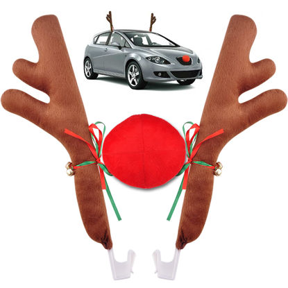 Picture of Angooni Car Reindeer Antlers & Nose Christmas Costume Auto Decoration, Rudolph Reindeer Jingle Bell Added to Holiday Spirit
