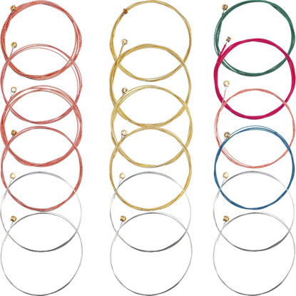Picture of Bememo 3 Sets of 6 Acoustic Guitar Strings Replacement Steel String Guitar Spare Strings for Beginner Guitarists Performers (1 Brass Set, 1 Copper Set and 1 Multicolor Set)