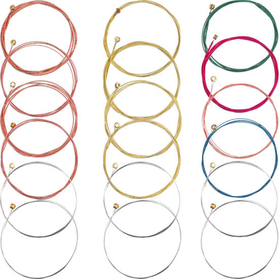 Picture of Bememo 3 Sets of 6 Acoustic Guitar Strings Replacement Steel String Guitar Spare Strings for Beginner Guitarists Performers (1 Brass Set, 1 Copper Set and 1 Multicolor Set)