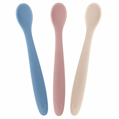 Picture of WeeSprout Silicone Baby Spoons - First Stage Infant Feeding Utensils With Soft-Tip, Bendable Kitchenware for Parent & Self-Feeding, Ultra-Durable, Dishwasher Safe, Travel Case, Set of 3