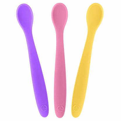 Picture of WeeSprout Silicone Baby Spoons - First Stage Infant Feeding Utensils With Soft-Tip, Bendable Kitchenware for Parent & Self-Feeding, Ultra-Durable, Dishwasher Safe, Travel Case, Set of 3