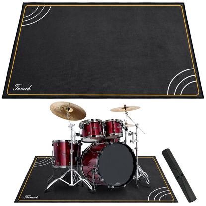 Picture of Invech 4 x 5.3 Ft Drum Rug, Drum Mat with Non-Slip Grip Bottom, Soundproof Drum Floor Mat for Electrical Drum, Drum Accessories Gift for Drummers (Design Black)