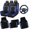 Picture of CAR PASS Air Mesh Leather Car Seat Covers Full Set,Waterproof Car Floor Mats, Sporty Steering Wheel Cover 14.5-15inch,Car Interior Sets Universal Fits for 95% Cars Truck SUV (Black and Blue)