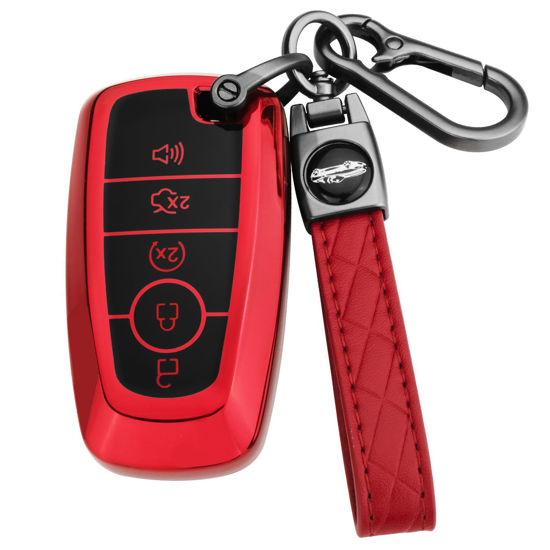 Picture of XIYANG TRADE For Ford Key Fob Cover with Keychain,for Explorer Bronco Escape Edge Expedition Mustang F150 Fusion Ranger Lincoln Soft TPU Full Protection Key Case Shell Remote Key Holder(Red)