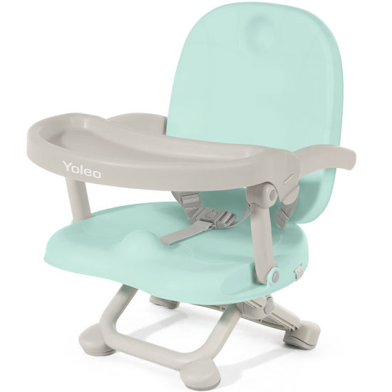 Picture of YOLEO High Chairs for Babies and Toddlers, Booster Seat for Dining Table with 4 Level Height Adjustable, Travel High Chair Folding Booster Seat(Green)
