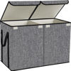 Picture of YOLOXO Large Kids Toy Box Chest Storage organizer with Double Flip-Top Lid - Collapsible Sturdy Toy Organizers And Storage Bins With Big Handles For Nursery, Playroom, 26.8"x13.8"x16"(Grey)
