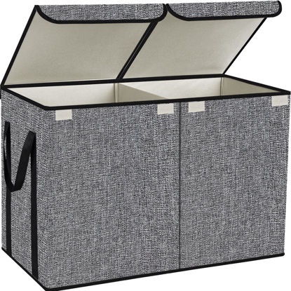Picture of YOLOXO Large Kids Toy Box Chest Storage organizer with Double Flip-Top Lid - Collapsible Sturdy Toy Organizers And Storage Bins With Big Handles For Nursery, Playroom, 26.8"x13.8"x16"(Grey)