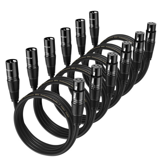 Picture of NUOSIYA XLR Cable 1.5 Ft 6 Packs,Microphone Cables,Premium Balanced Microphone Mic Speaker Cable with 3-Pin XLR Male to Female DMX Cable,Black