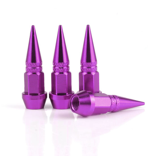 Picture of SINGARO 45mm Spiked Aluminum Stem Valve Caps,4PCS Dustproof Tire Wheel Stem Caps for Cars,SUVs,Trucks Bicycles and Motorcycles(Purple)