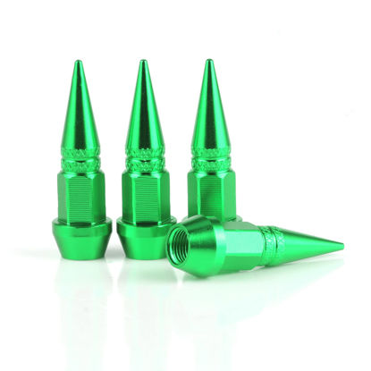 Picture of SINGARO 45mm Spiked Aluminum Stem Valve Caps, 4PCS Dustproof Tire Wheel Stem Caps for Cars, SUVs, Trucks Bicycles and Motorcycles(Green)