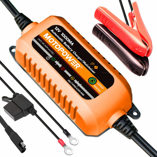 Picture of MOTOPOWER 12V 1000mA Automatic Charger - Battery Maintenance - Maintain Charger and Battery Desulfator with Timer Protection.