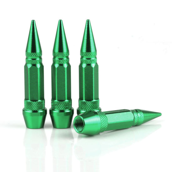 Picture of SINGARO 60mm Spiked Valve Caps,Aluminum Alloy Dustproof and Waterproof Tire Valve Stem Caps, Suitable for Cars, Trucks and Motorcycles (4PCS Green)