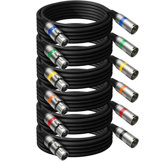Picture of Heams Professional 6 Pack 25FT XLR Cables, Noise Free and Long-Lasting Braided XLR Microphone Cable, All Copper Conductors Balanced Male to Female Mic Cable for Studio Monitor, Mixer, DMX, Colorful