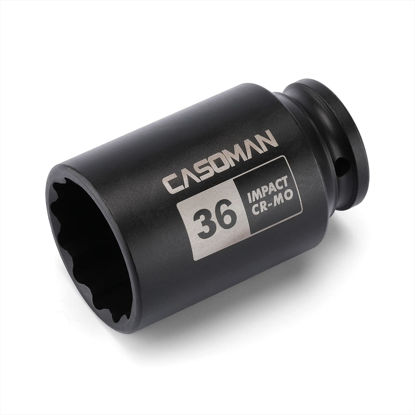 Picture of CASOMAN 1/2" Drive x 36 mm Deep 12 PT Impact Socket, CR-MO, 1/2-inch Drive 12 Point Axle Nut Socket for Easy Removal of Axle Shaft Nuts (36MM)
