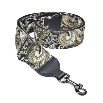 Picture of CLOUDMUSIC Banjo Strap Guitar Strap For Handbag Purse Jacquard With Leather Ends And Metal Clips(Paisley In Black)