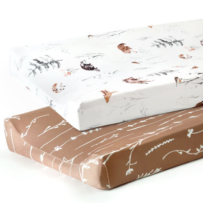 Picture of GRSSDER Stretch Ultra Soft Jersey Knit Changing Pad Cover Set 2 Pack, Change Table Pad Covers Fit 32"/34" x 16" Pads Safe and Snug, Pretty Pattern for Boys and Girls, Jungle Animals