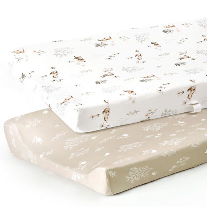 Picture of GRSSDER Stretch Ultra Soft Jersey Knit Changing Pad Cover Set 2 Pack, Change Table Pad Covers Fit 32"/34" x 16" Pads Safe and Snug, Pretty Pattern for Boys and Girls, Stylish Watercolor Rabbit Pattern