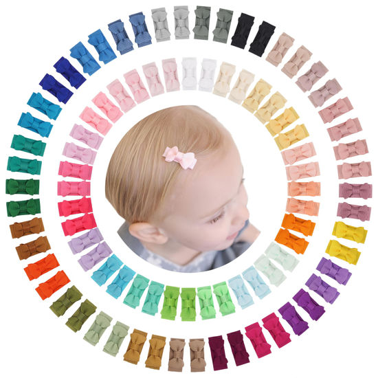 Picture of CÉLLOT 90 pcs Mini Grosgrain Ribbon Bows - Snap Clips for Baby Toddlers Infants' Fine Thin Hair