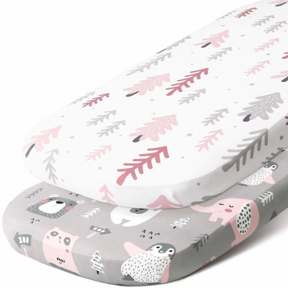 Picture of Stretch Fitted Bassinet Sheet Set BROLEX 2 Pack Cradle Sheets for Bassinet Pad/Mattress,Unisex Boys Girls,Ultra Soft,Jungle Animals