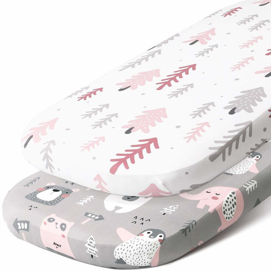 Picture of Stretch Fitted Bassinet Sheet Set BROLEX 2 Pack Cradle Sheets for Bassinet Pad/Mattress,Unisex Boys Girls,Ultra Soft,Jungle Animals