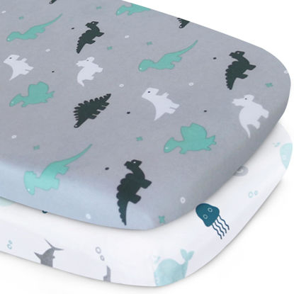 Picture of Bassinet Sheet, Bassinet Sheets 2 Pack, Ultra Soft Bassinet Sheets for Baby Boys or Girls Universal Fit for Rectangle, Oval, Hourglass Bassinet Pad/Mattress, Grey
