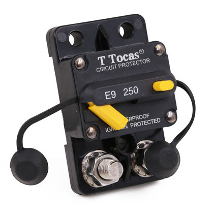 Picture of T Tocas 250 AMP 3/8" Stud Circuit Breaker with Manual Reset for Car Audio RV Marine Boat Trolling Motors 12V - 48V DC Waterproof 250A