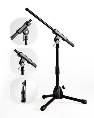 Picture of Stage Rocker Foldable Tripod Low-Profile Mic Boom Stand - Height Extending from 9.6'' to 16.9'', w/Adjustable Telescoping Arm Up to 9'', Lightweight/Convenient, Black, Powered by Hamilton(SR610121B)