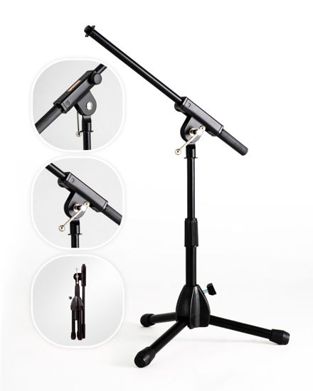 Picture of Stage Rocker Foldable Tripod Low-Profile Mic Boom Stand - Height Extending from 9.6'' to 16.9'', w/Adjustable Telescoping Arm Up to 9'', Lightweight/Convenient, Black, Powered by Hamilton(SR610121B)