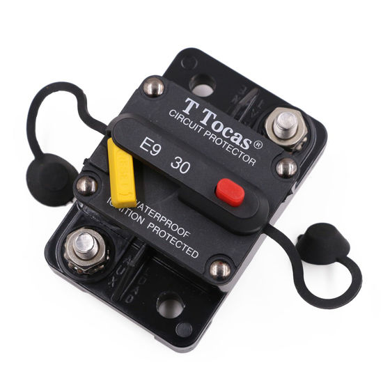 Picture of T Tocas 30 Amp Circuit Breaker 12V - 48V DC with LED Indication T3 Manual Reset for Trolling Motor Car Audio Marine Waterproof Switchable