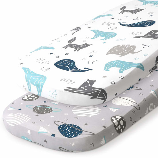 Picture of Stretch Fitted Bassinet Sheet Set BROLEX 2 Pack Cradle Sheets for Bassinet Pad/Mattress,Unisex Boys Girls,Ultra Soft,Space Planet