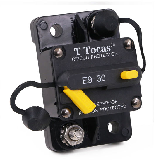 Picture of T Tocas 30A Amp Circuit Breaker for Boat Trolling Motor Marine ATV Vehicles Stereo Audio Battery Solar System with Manual Reset Switcher 30 amp Waterproof DC 12V-48V