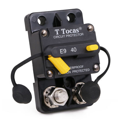 Picture of T Tocas 3/8" Stud 40 Amp Circuit Breaker for Boat Trolling Motor Marine with Manual Reset Switchable IP67 DC 12V - 72V